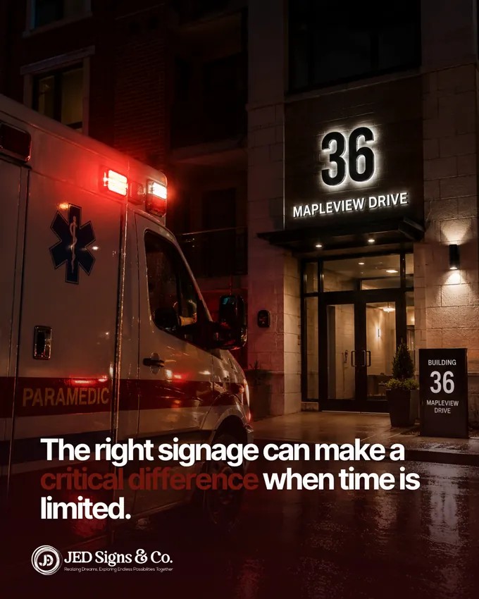 Emergency Wayfinding — marketing sample for JED Signs & Co.