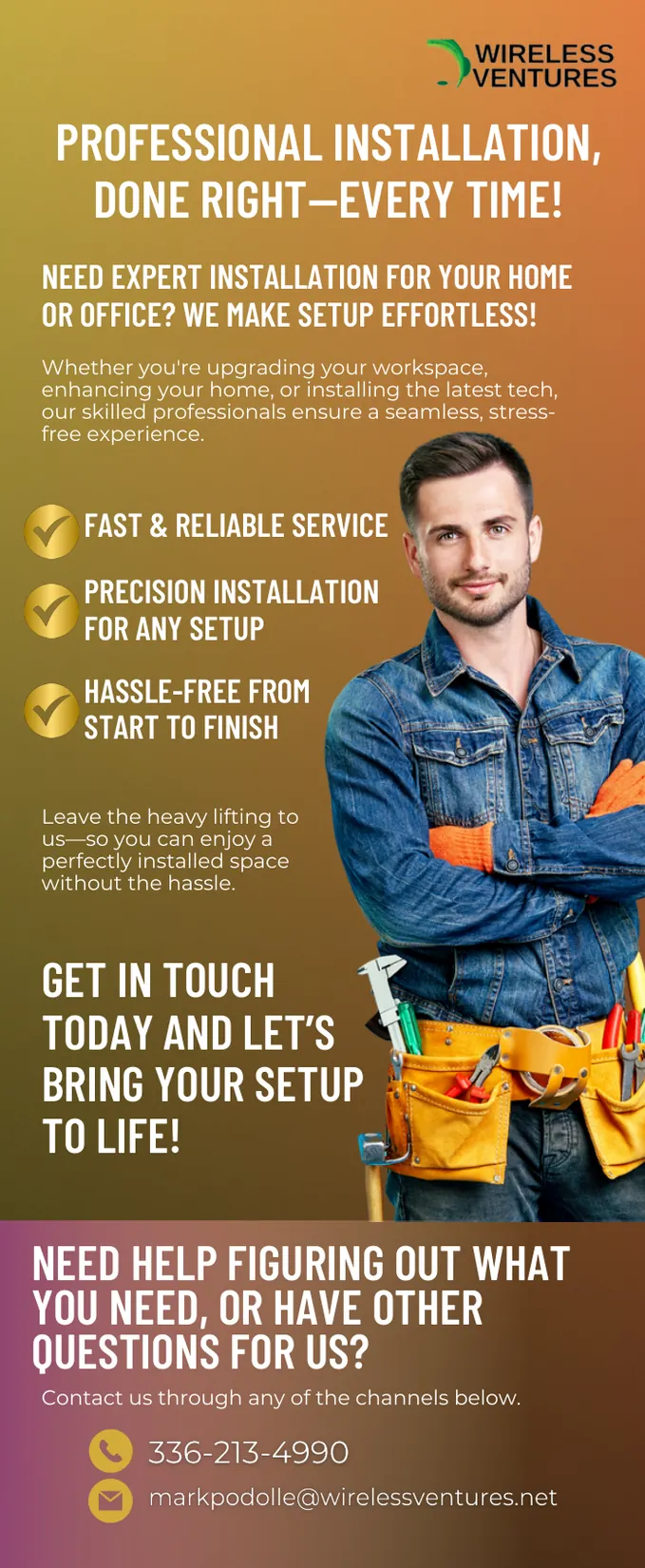 Installation Services Flyer — marketing sample for Wireless Ventures